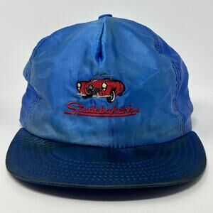 Vintage 80s Studebaker's Nightclub Hat Baseball Cap Satin Leather Strapback Blue